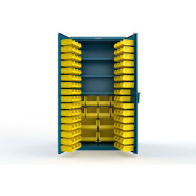 Strong Hold® Extra Heavy Duty Cabinet without Legs 106 Yellow Bins 36"W x 24"D x 72"H Blue