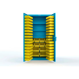 Strong Hold® Extra Heavy Duty Cabinet w/o Legs 106 Yellow Bins 36"W x 24"D x 72"H Light Blue