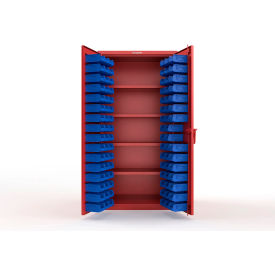 Strong Hold® Extra Heavy Duty Cabinet without Legs 94 Blue Bins 36"W x 24"D x 72"H Red
