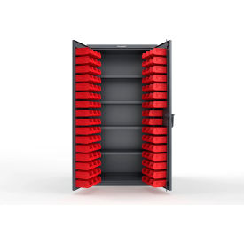 Strong Hold® Extra Heavy Duty Cabinet without Legs 94 Red Bins 36"W x 24"D x 72"H Dark Gray