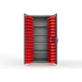 Strong Hold® Extra Heavy Duty Cabinet without Legs 94 Red Bins 36"W x 24"D x 72"H Dusty Gray
