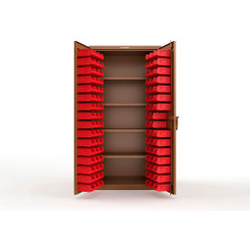 Strong Hold® Extra Heavy Duty Cabinet without Legs 94 Red Bins 36"W x 24"D x 72"H Brown