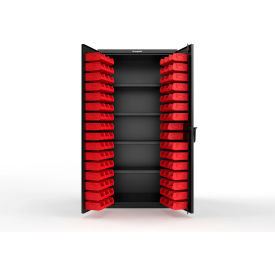 Strong Hold® Extra Heavy Duty Cabinet without Legs 94 Red Bins 36"W x 24"D x 72"H Black
