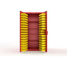 Strong Hold® Extra Heavy Duty Cabinet without Legs 94 Yellow Bins 36"W x 24"D x 72"H Red