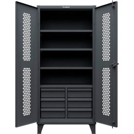 Strong Hold® HD Stationary Ventilated Cabinet w/4 Shelves & 6 Drawers 36"W x 24"D x 78"H 