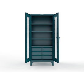 Strong Hold® Clear View Cabinet w/ 6 Half-Width Drawers 4 Shelves 36"W x 24"D x 78"H Blue 