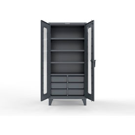 Strong Hold® Clear View Cabinet w/6 Half-Width Drawers 4 Shelves 36"W x 24"D x 78"HDark Gray 