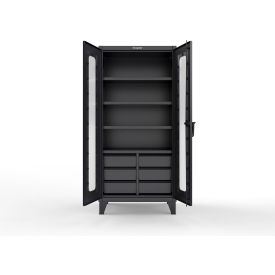 Strong Hold® Clear View Cabinet w/ 6 Half-Width Drawers 4 Shelves 36"W x 24"D x 78"H Black 