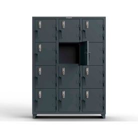 Strong Hold Products 4.66-12D-18-4T-EK-L StrongHold® 4-Tier 12 Door Digital Locker w/Keyless Entry Lock, 54"Wx18"Dx75"H, Gray, Assembled image.