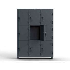 Strong Hold® 3-Tier 9 Door Extra Heavy Duty Locker 54"W x 18"D x 75"H Dark Gray Assembled 