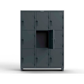 Strong Hold Products 4.66-9D-18-3T-L StrongHold® 3-Tier 9 Door Extra Heavy Duty Locker, 54"W x 18"D x 75"H, Gray, Assembled image.
