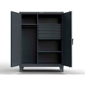 Strong Hold® Heavy Duty Uniform Cabinet w/3 Shelves Pegboard 48"W x 24"D x 66"H Dark Gray 