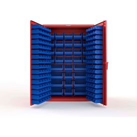 Strong Hold® Extra Heavy Duty Cabinet without Legs 176 Blue Bins 48"W x 24"D x 72"H Red
