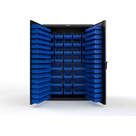Strong Hold® Extra Heavy Duty Cabinet without Legs 176 Blue Bins 48"W x 24"D x 72"H Black