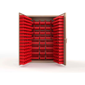 Strong Hold® Extra Heavy Duty Cabinet without Legs 176 Red Bins 48"W x 24"D x 72"H Beige