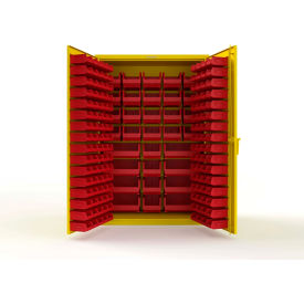 Strong Hold® Extra Heavy Duty Cabinet without Legs 176 Red Bins 48"W x 24"D x 72"H Yellow