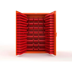 Strong Hold® Extra Heavy Duty Cabinet without Legs 176 Red Bins 48"W x 24"D x 72"H Orange