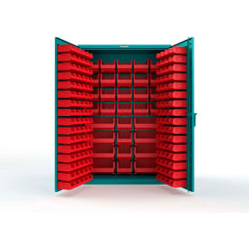 Strong Hold® Extra Heavy Duty Cabinet without Legs 176 Red Bins 48"W x 24"D x 72"H Teal