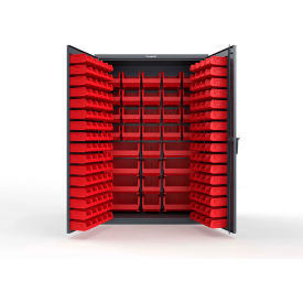 Strong Hold® Extra Heavy Duty Cabinet without Legs 176 Red Bins 48"W x 24"D x 72"H Dark Gray