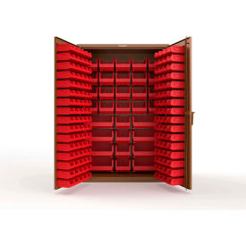 Strong Hold® Extra Heavy Duty Cabinet without Legs 176 Red Bins 48"W x 24"D x 72"H Brown