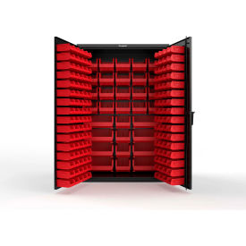 Strong Hold® Extra Heavy Duty Cabinet without Legs 176 Red Bins 48"W x 24"D x 72"H Black