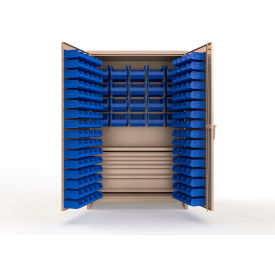 Strong Hold® Extra Heavy Duty Cabinet with 3" Legs 164 Blue Bins 48"W x 24"D x 75"H Beige