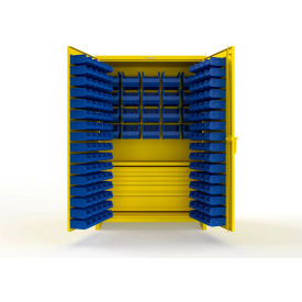 Strong Hold® Extra Heavy Duty Cabinet with 3" Legs 164 Blue Bins 48"W x 24"D x 75"H Yellow