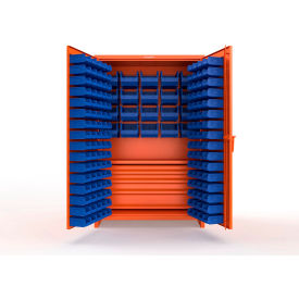 Strong Hold® Extra Heavy Duty Cabinet with 3" Legs 164 Blue Bins 48"W x 24"D x 75"H Orange