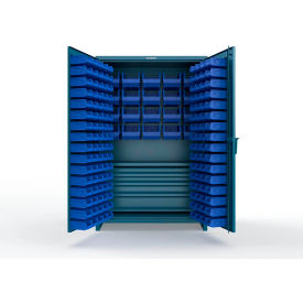 Strong Hold® Extra Heavy Duty Cabinet with 3" Legs 164 Blue Bins 48"W x 24"D x 75"H Blue