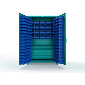 Strong Hold® Extra Heavy Duty Cabinet with 3" Legs 164 Blue Bins 48"W x 24"D x 75"H Teal