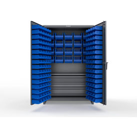 Strong Hold® Extra Heavy Duty Cabinet with 3" Legs 164 Blue Bins 48"W x 24"D x 75"HDark Gray