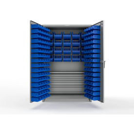 Strong Hold® Extra Heavy Duty Cabinet w/ 3" Legs 164 Blue Bins 48"W x 24"D x 75"H Dusty Gray