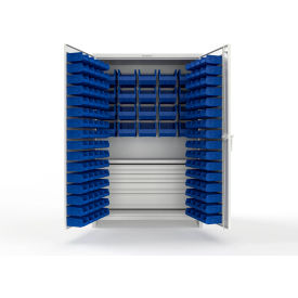 Strong Hold® Extra Heavy Duty Cabinet with 3" Legs 164 Blue Bins 48"W x 24"D x 75"H White