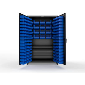 Strong Hold® Extra Heavy Duty Cabinet with 3" Legs 164 Blue Bins 48"W x 24"D x 75"H Black