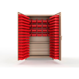 Strong Hold® Extra Heavy Duty Cabinet with 3" Legs 164 Red Bins 48"W x 24"D x 75"H Beige