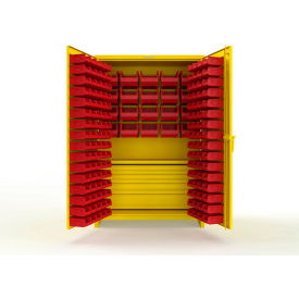 Strong Hold® Extra Heavy Duty Cabinet with 3" Legs 164 Red Bins 48"W x 24"D x 75"H Yellow
