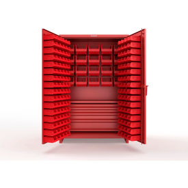 Strong Hold® Extra Heavy Duty Cabinet with 3" Legs 164 Red Bins 48"W x 24"D x 75"H Red
