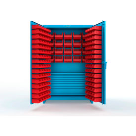 Strong Hold® Extra Heavy Duty Cabinet with 3" Legs 164 Red Bins 48"W x 24"D x 75"HLight Blue