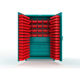 Strong Hold® Extra Heavy Duty Cabinet with 3" Legs 164 Red Bins 48"W x 24"D x 75"H Teal