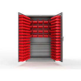 Strong Hold® Extra Heavy Duty Cabinet with 3" Legs 164 Red Bins 48"W x 24"D x 75"HDusty Gray