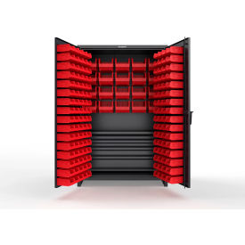 Strong Hold® Extra Heavy Duty Cabinet with 3" Legs 164 Red Bins 48"W x 24"D x 75"H Black