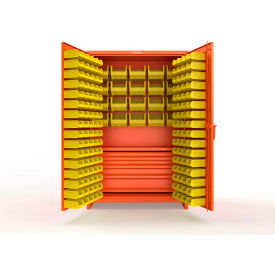 Strong Hold® Extra Heavy Duty Cabinet with 3" Legs 164 Yellow Bins 48"W x 24"D x 75"H Orange