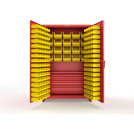 Strong Hold® Extra Heavy Duty Cabinet with 3" Legs 164 Yellow Bins 48"W x 24"D x 75"H Red