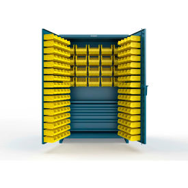 Strong Hold® Extra Heavy Duty Cabinet with 3" Legs 164 Yellow Bins 48"W x 24"D x 75"H Blue