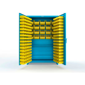 Strong Hold® Extra Heavy Duty Cabinet w/ 3"Legs 164 Yellow Bins 48"W x 24"D x 75"HLight Blue