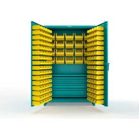 Strong Hold® Extra Heavy Duty Cabinet with 3" Legs 164 Yellow Bins 48"W x 24"D x 75"H Teal