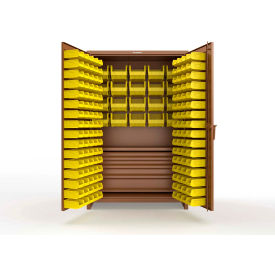 Strong Hold® Extra Heavy Duty Cabinet with 3" Legs 164 Yellow Bins 48"W x 24"D x 75"H Brown
