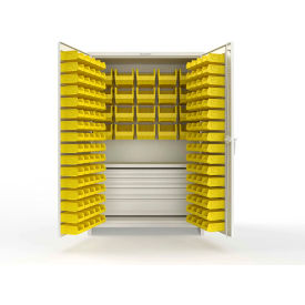 Strong Hold® Extra Heavy Duty Cabinet with 3" Legs 164 Yellow Bins 48"W x 24"D x 75"H White