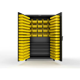Strong Hold® Extra Heavy Duty Cabinet with 3" Legs 164 Yellow Bins 48"W x 24"D x 75"H Black