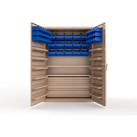 Strong Hold® Extra Heavy Duty Cabinet without Legs 42 Blue Bins 48"W x 24"D x 72"H Beige